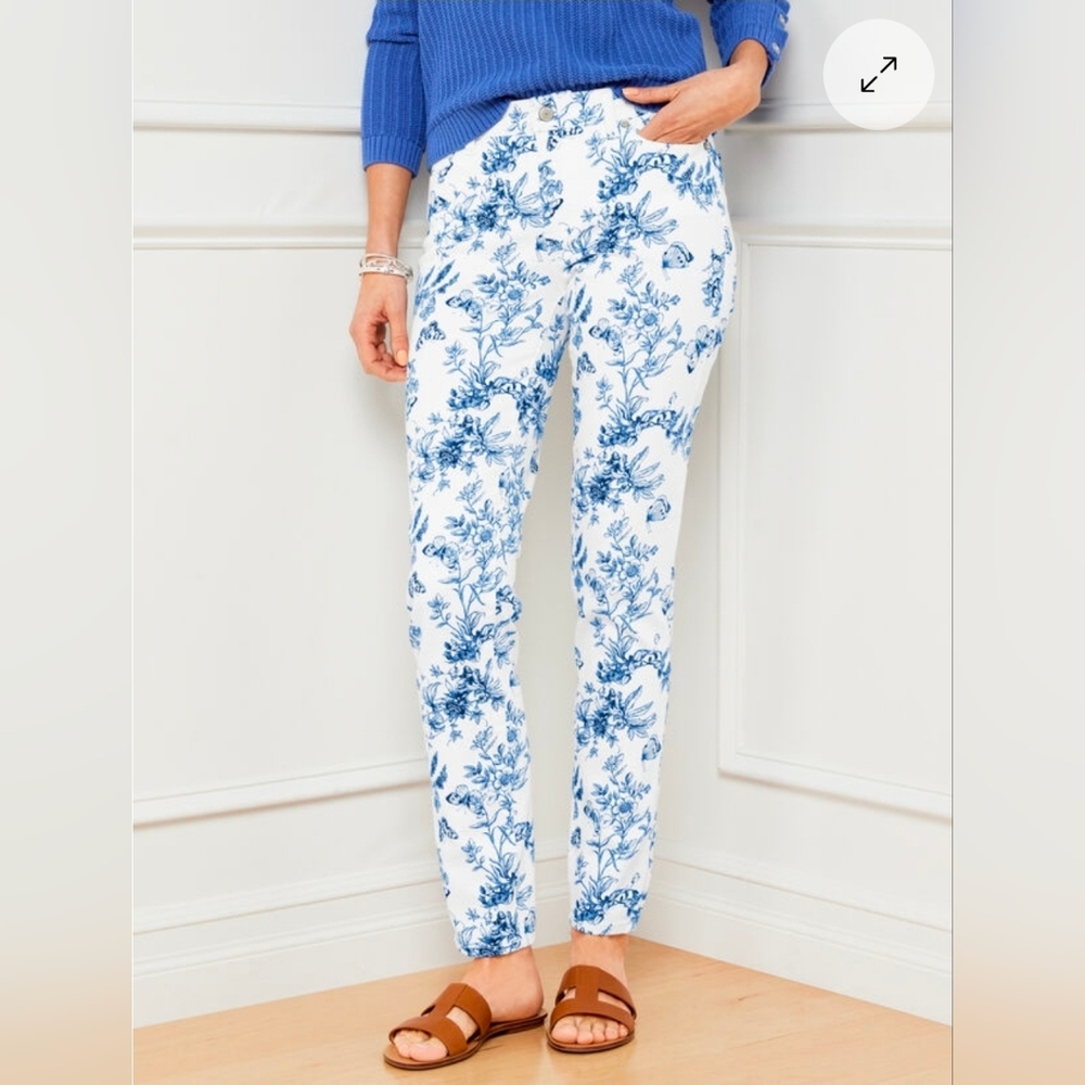 Talbots Slim Ankle Jeans - Butterfly Toile NWT Sz 18W Blue Floral Print Pants